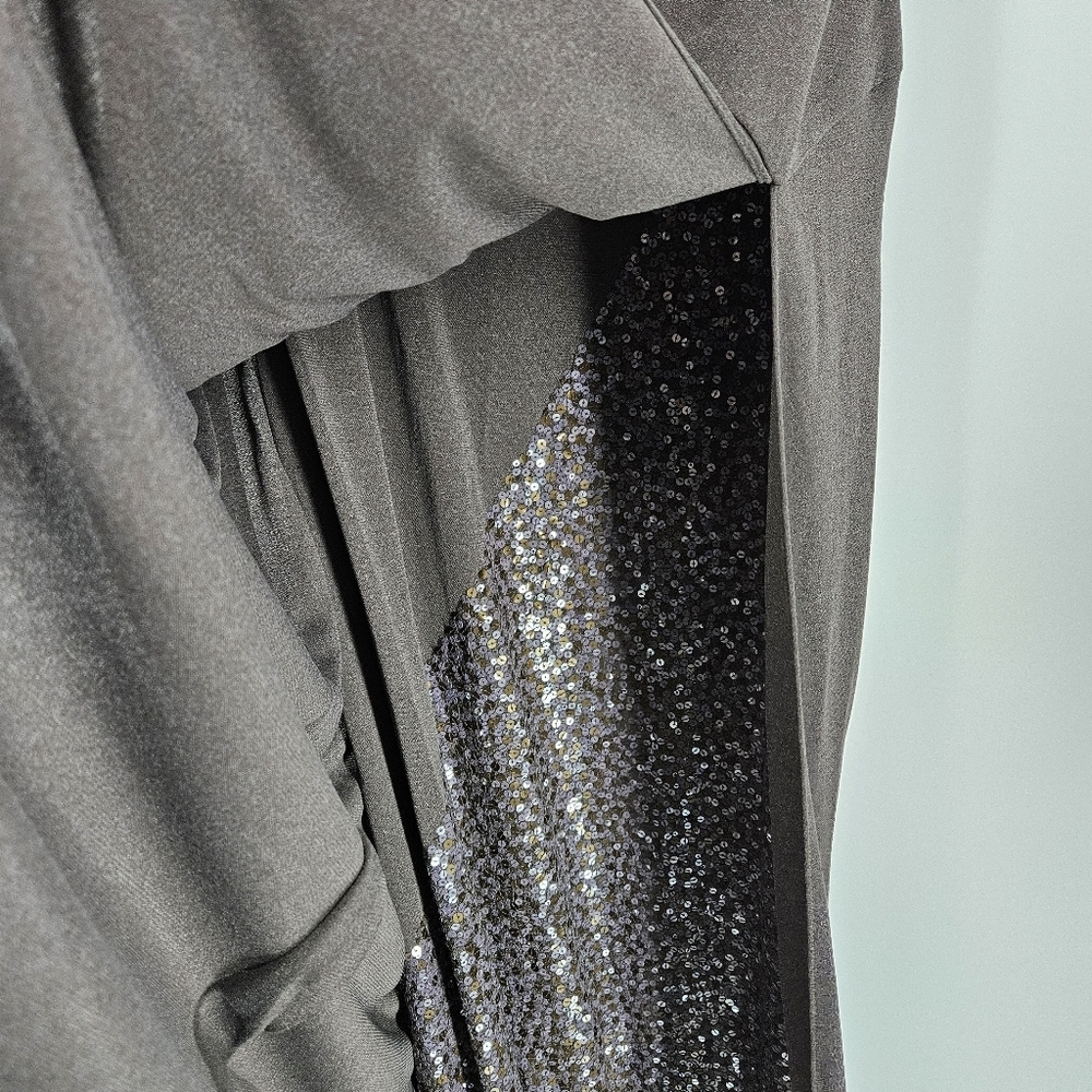 Halston Gray Spaghetti Strap Sequin Detail Full Length Gown - Picture 6 of 15